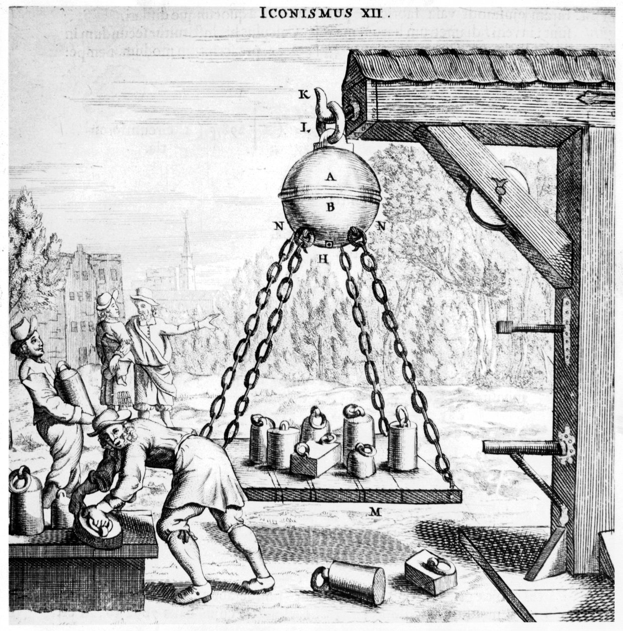 Von Guerickes bemutatója a légnyomás erejéről, 1672 alkotó: Unbekannt