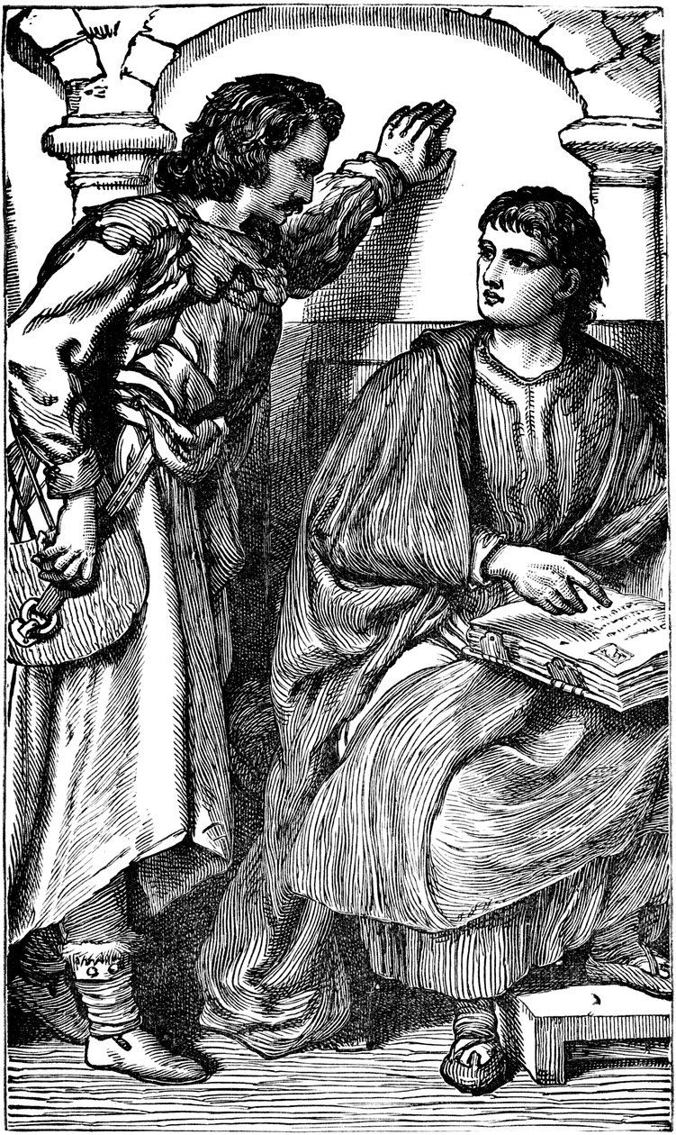 Waldenses misszionárius trubador, aki bemutatja népnyelvű Bibliáját, c1170 alkotó: Unbekannt