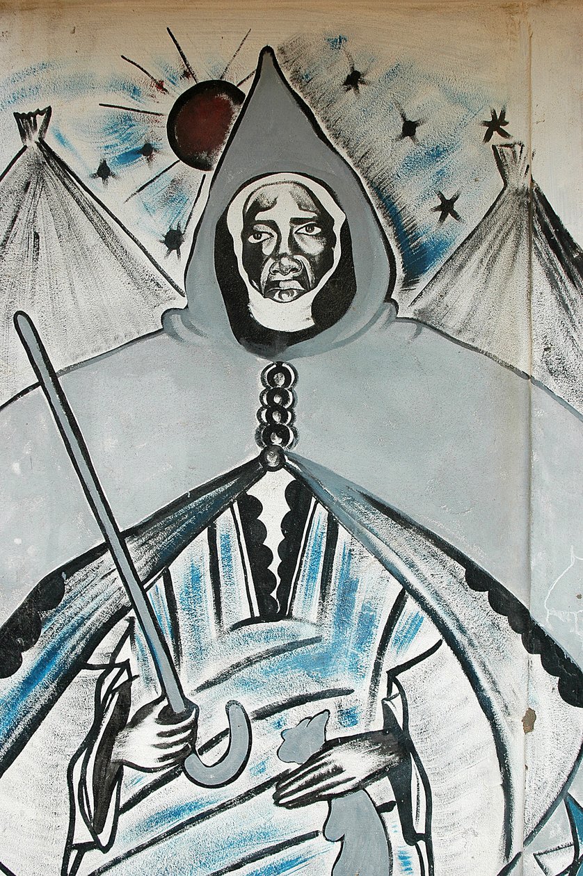 Falfestmény, amely egy muszlim spirituális vezetőt ábrázol, Dakar, Szenegál alkotó: Unbekannt