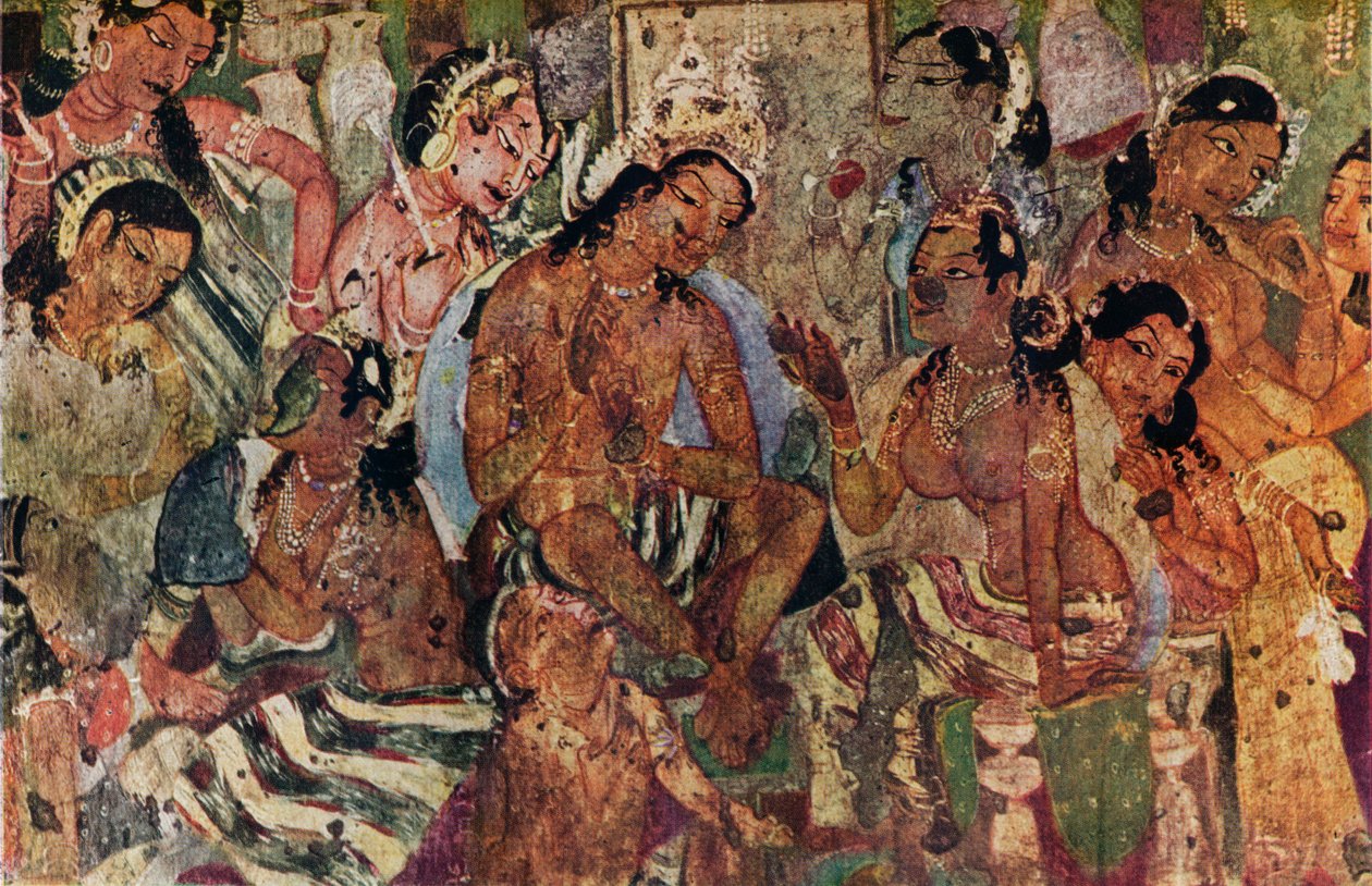 Falfestmény Raja Mahajanaka Ajanta barlangjaiból, c480 alkotó: Unbekannt