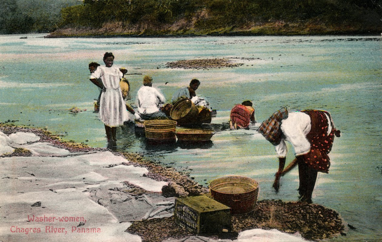 Washerwomen, Charges River, Panama, XX. század eleje alkotó: Unbekannt