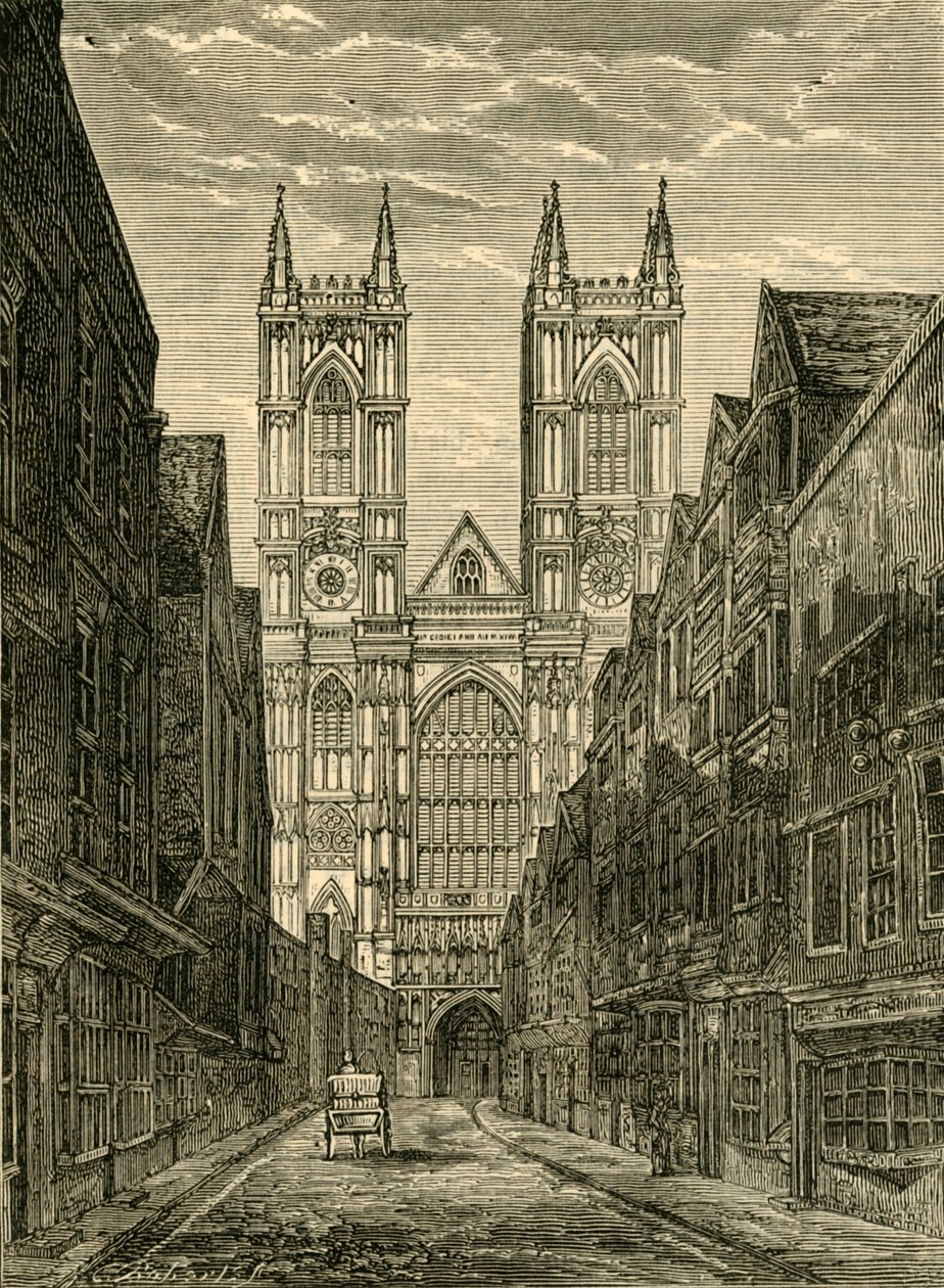 Westminster Abbey nyugati frontja, a Tothill Street felől, 1881. alkotó: Unbekannt