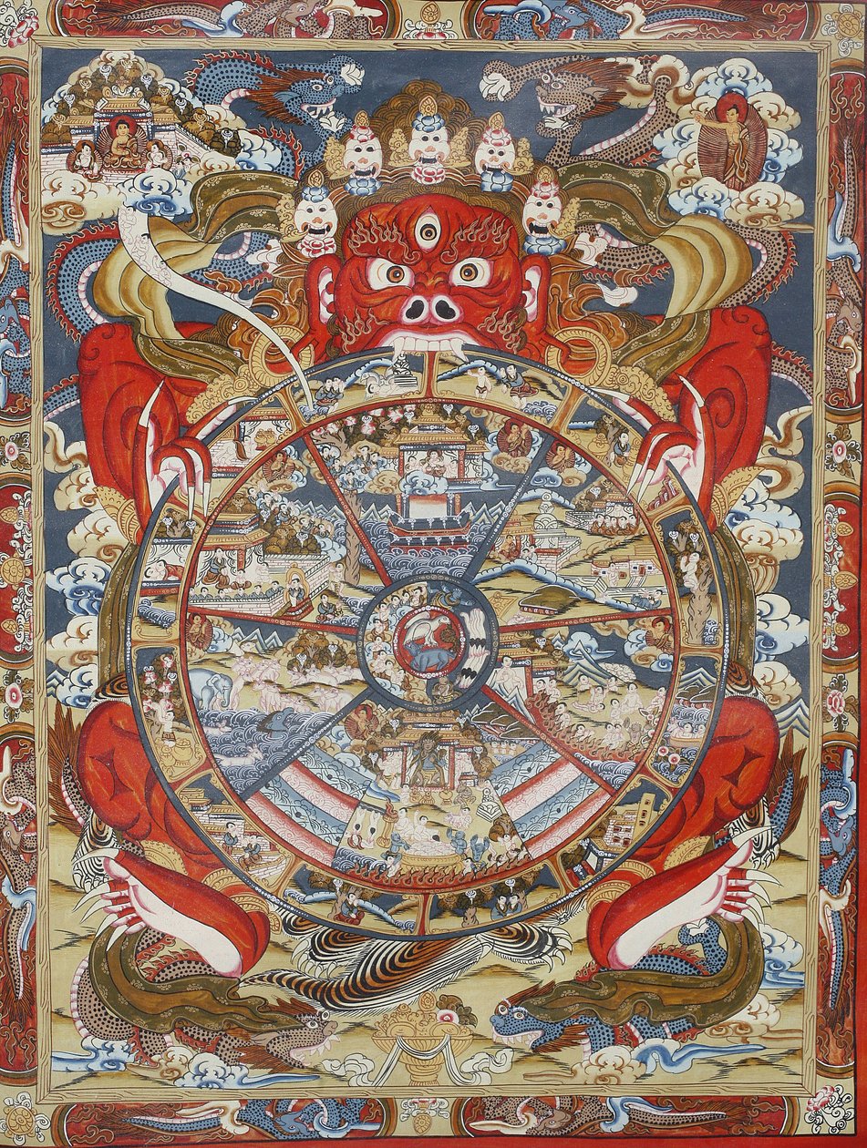 Életkerék vagy Samsara kereke (Mandala). Kopan kolostor, Bhaktapur, Nepál alkotó: Unbekannt
