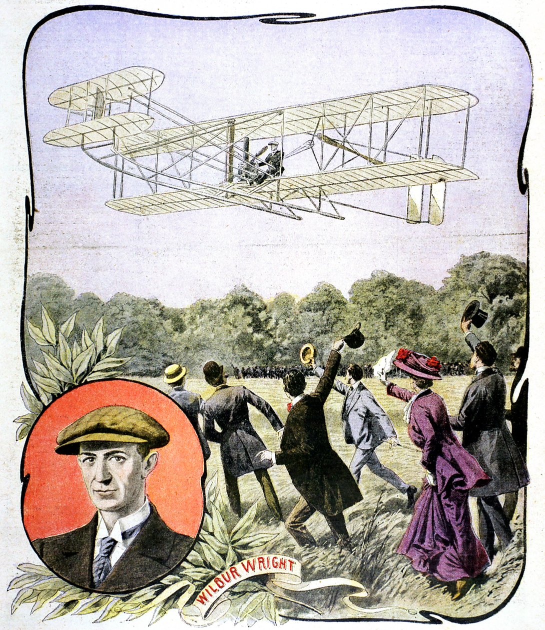 Wilbur Wright első repülése Európában a franciaországi Le Mans melletti Hunaudieres versenypályán, 1908 alkotó: Unbekannt