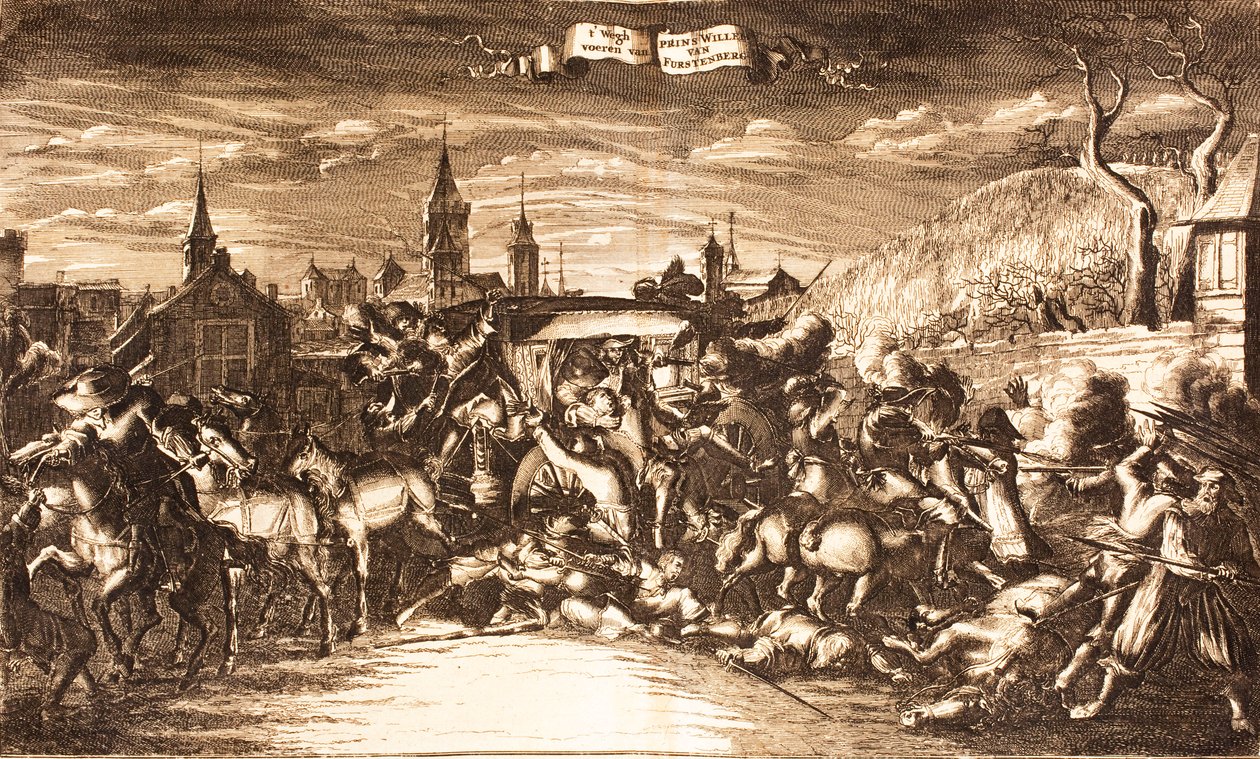 A fürstenbergi William Egon 1674-ben, 1675-ben támadott edzőjében Kölnben. alkotó: Unbekannt
