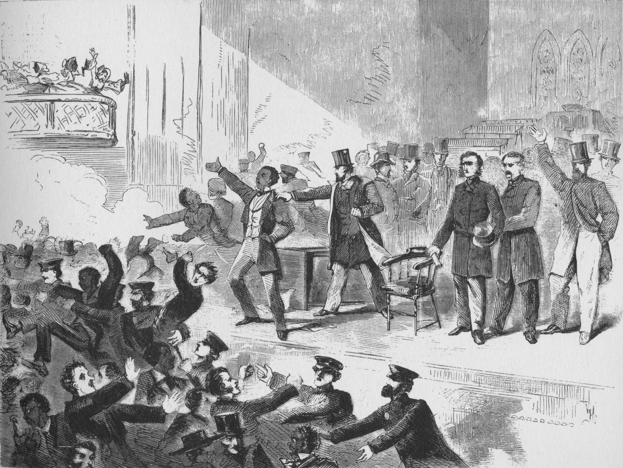 William Lloyd Garrison John Brown jubileumi találkozót próbál tartani a bostoni Tremont Temple-ben, alkotó: Unbekannt