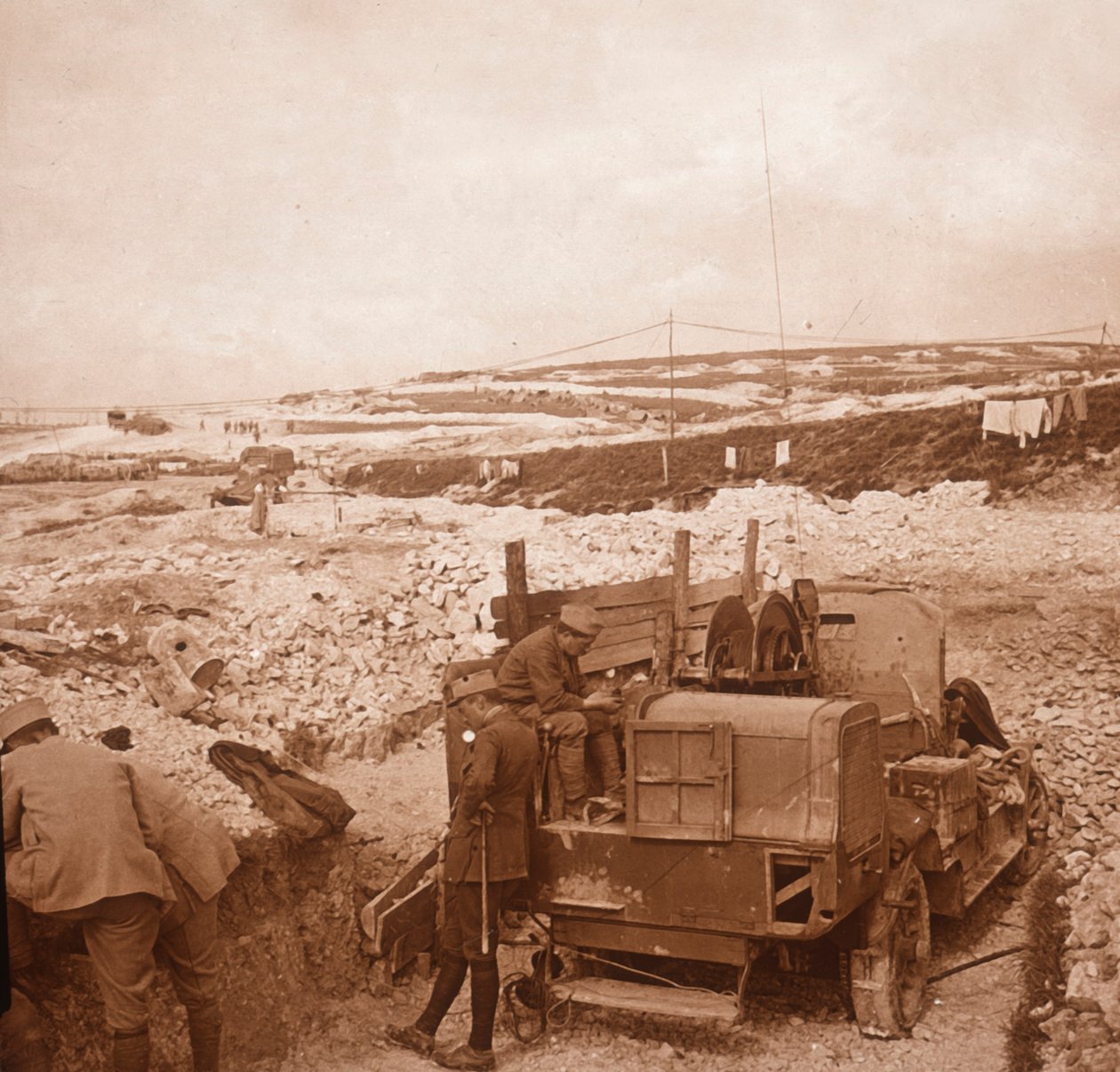 Csörlő vízlépcső léggömbhöz, Genicourt, Észak-Franciaország, c1914-c1918 alkotó: Unbekannt