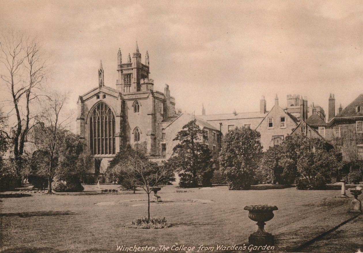 Winchester College a Wardens Gardenből, Hampshire-ből, a XX. század elején. alkotó: Unbekannt