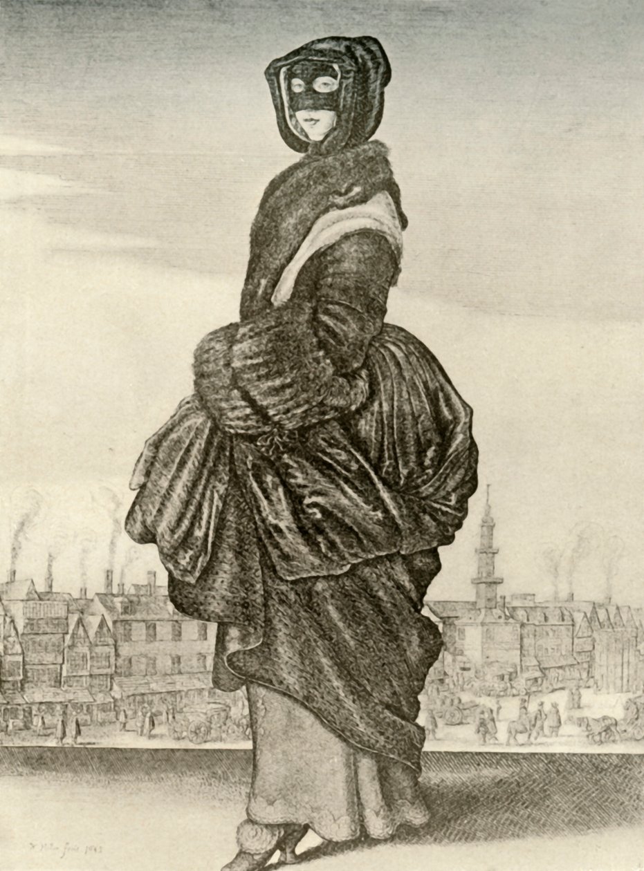 Tél - Angol nő téli kültéri ruhája, I. Károly uralkodása, 1620-1640, 1937 alkotó: Unbekannt