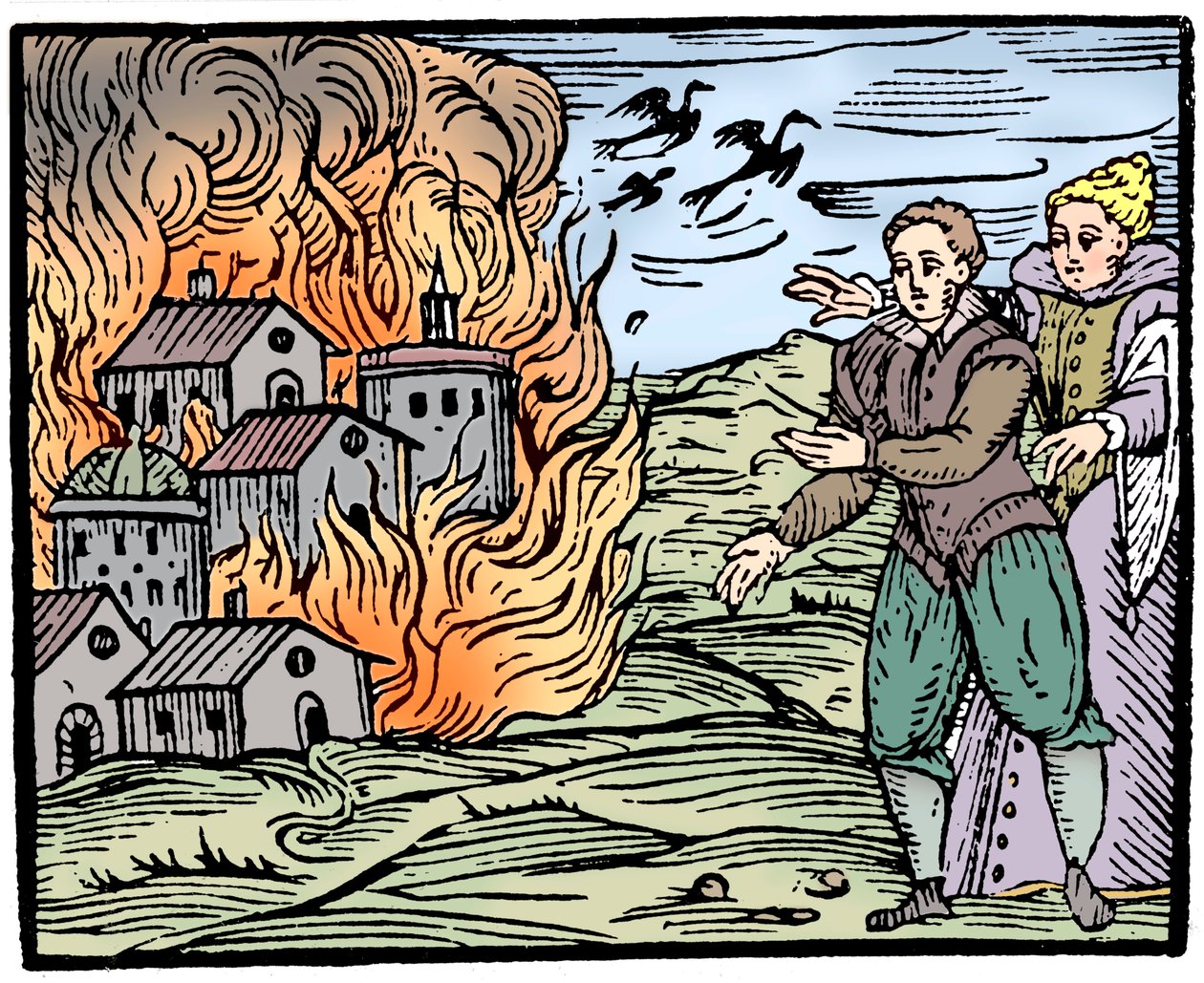 Boszorkányok pusztító házat tűzben - Sváb, 1533 alkotó: Unbekannt