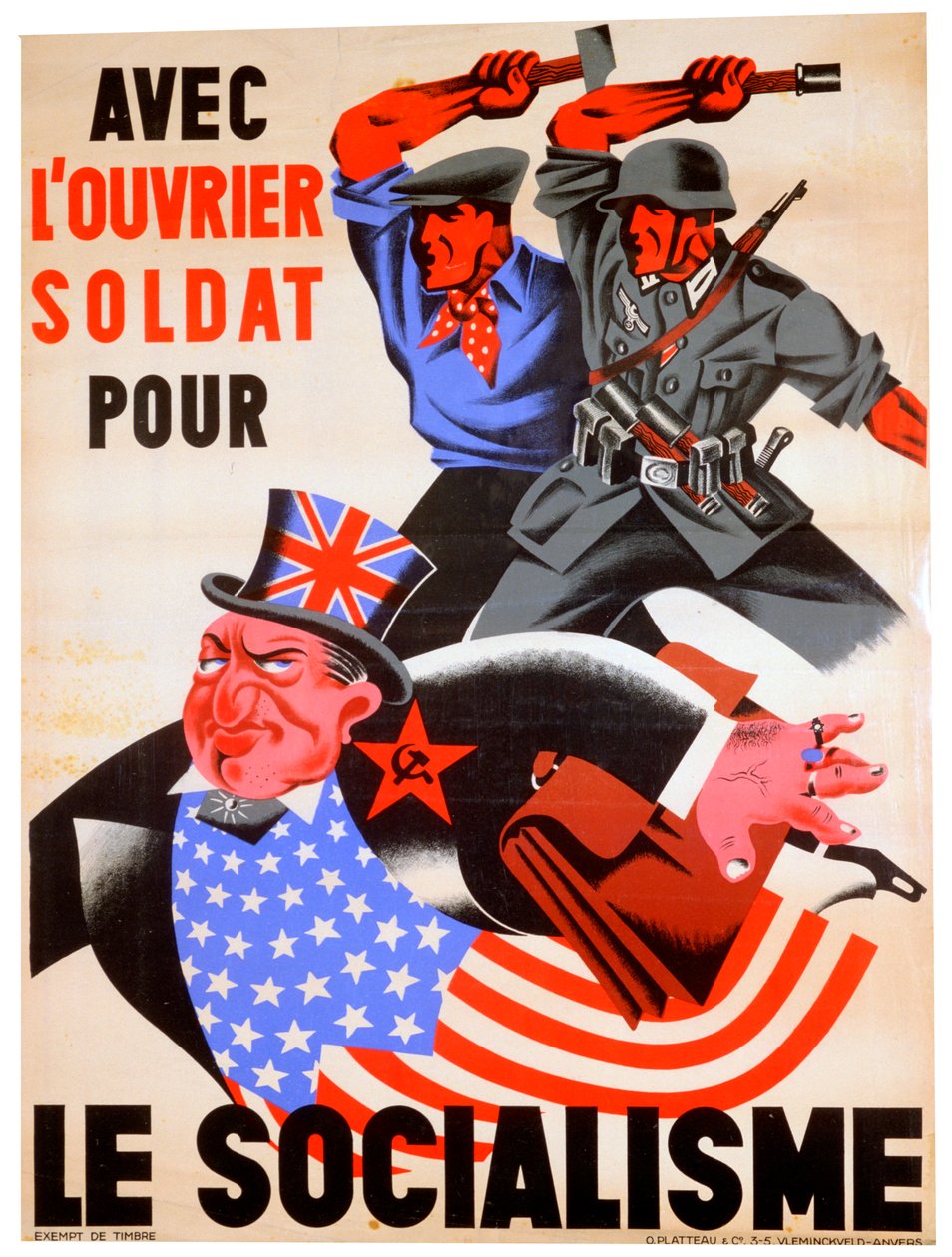 A szocializmus munkásával és katonájával, belga nácibarát propagandaplakát, 1941-1944 alkotó: Unbekannt