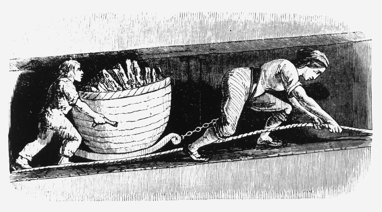 Nő és fiú 3-4 cwt szenet tartalmazó barlangot rajzolnak, Bolton, Lancashire, 1848 alkotó: Unbekannt