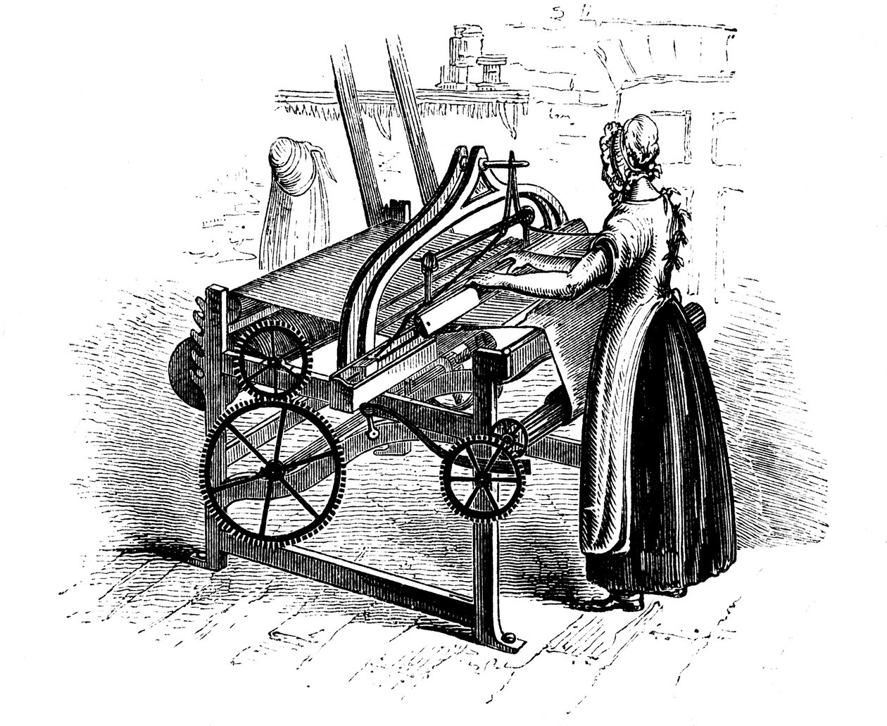 Nő, aki elektromos szövőszéket üzemeltet pamutfonáshoz, c1840 alkotó: Unbekannt
