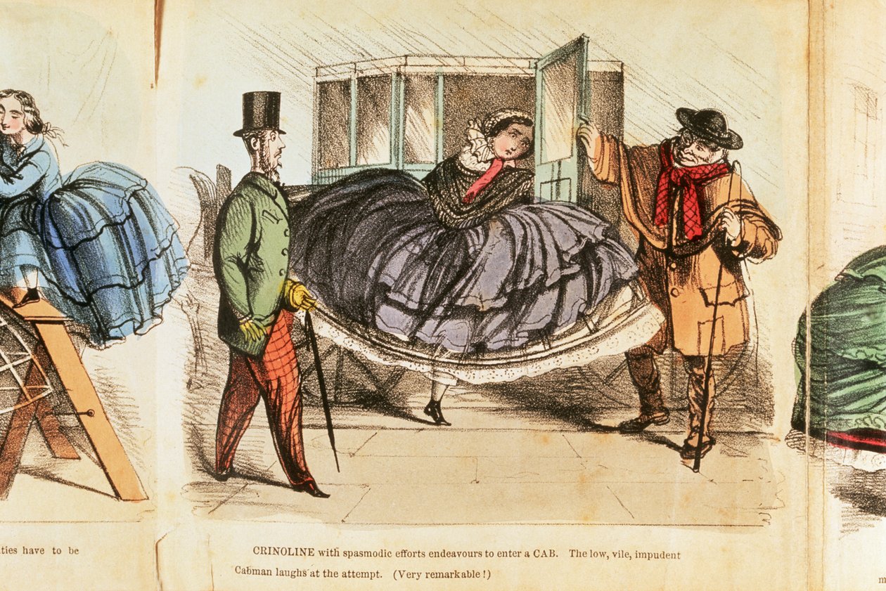 Nő nehezen tud beszállni a taxiba, c1860 alkotó: Unbekannt