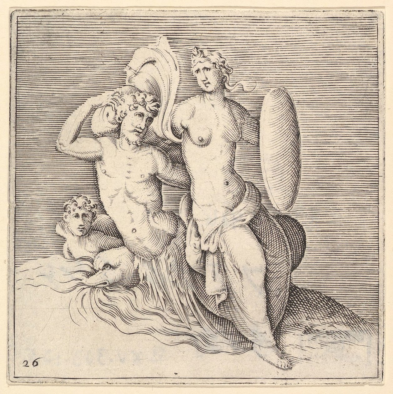 Woman with Shield Seating on Seamonster, megjelent kb. 1599-1622. alkotó: Unbekannt