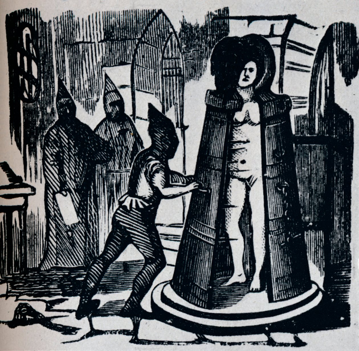 Fametszet Geuders Iron Maident ábrázoló kínzókamrában Beállítás, 1870 alkotó: Unbekannt