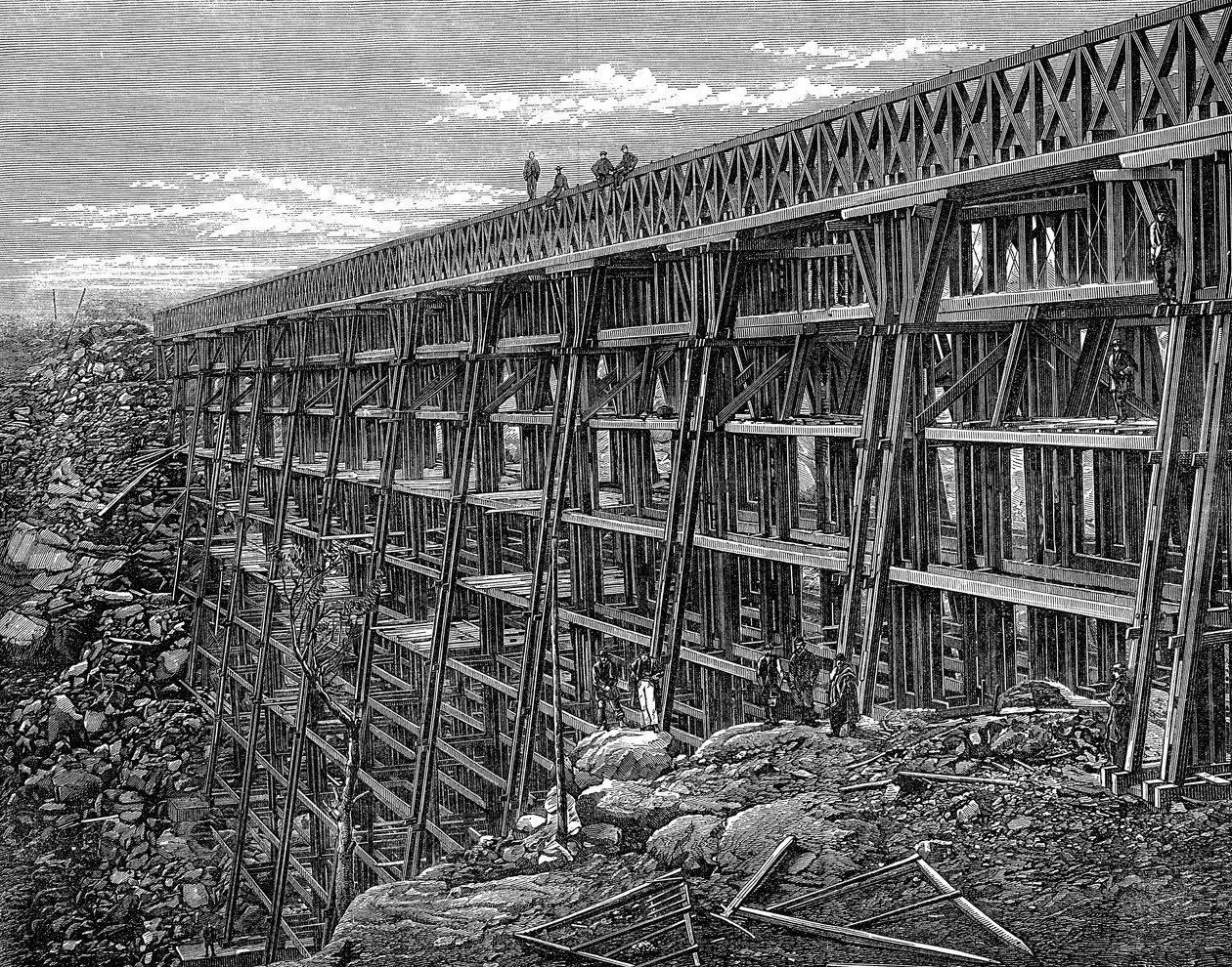 Fa állványos híd a Union Pacific Railroadon, Dale Creek, Wyoming, USA, 1869 alkotó: Unbekannt
