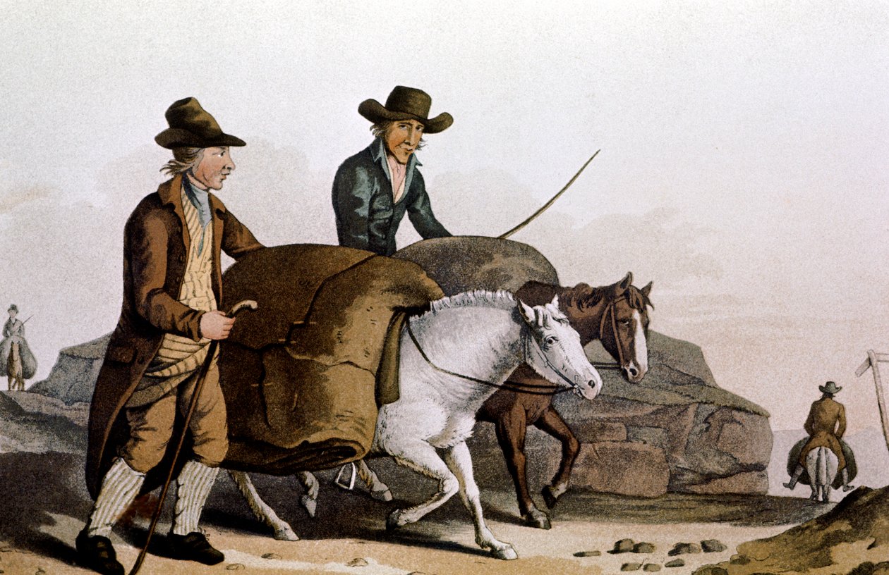 Gyapjúkereskedő, aki „ruhadarabokat” visz a leedsi Posztócsarnokba eladásra, 1814 alkotó: Unbekannt