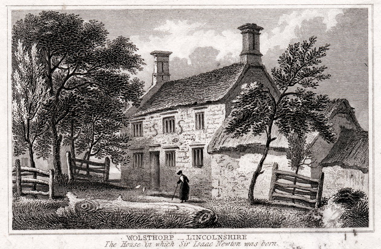 Woolsthorpe Manor, Grantham közelében, Lincolnshire, Sir Isaac Newton szülőhelye, 19. század eleje alkotó: Unbekannt