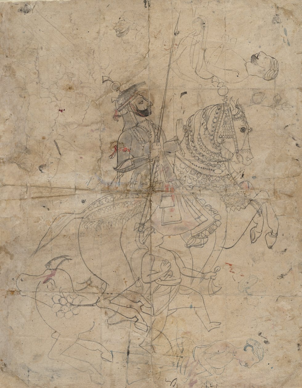 Brijnathanji és Swamini recta imádata, lovas portré verso, K. 1800. alkotó: Unbekannt