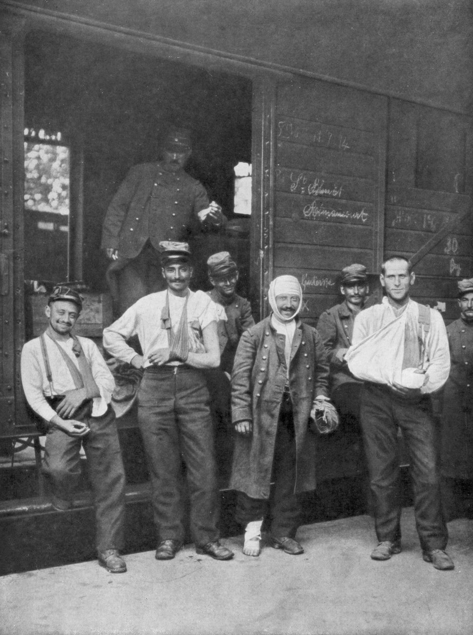 Sebesült francia katonák vonattal kórházba Franciaországban, 1914 alkotó: Unbekannt