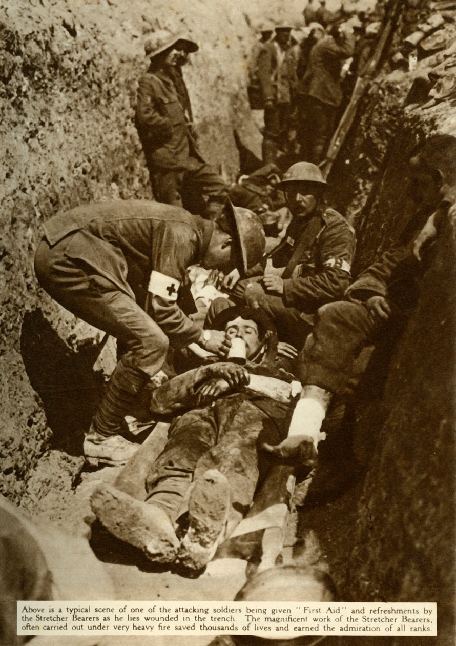 A lövészárokban kezelt sebesült katona, somme-i csata, első világháború, 1916, 1935. alkotó: Unbekannt