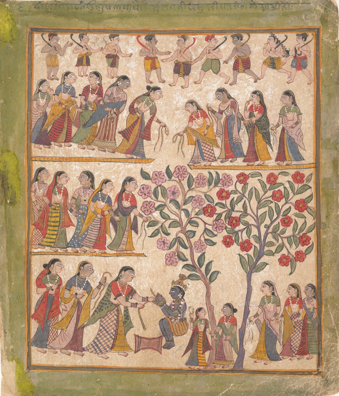 Yashoda megköti Krisnák kezét: Oldal egy szétszórt Bhagavata Purana kéziratból, 1640-50. alkotó: Unbekannt