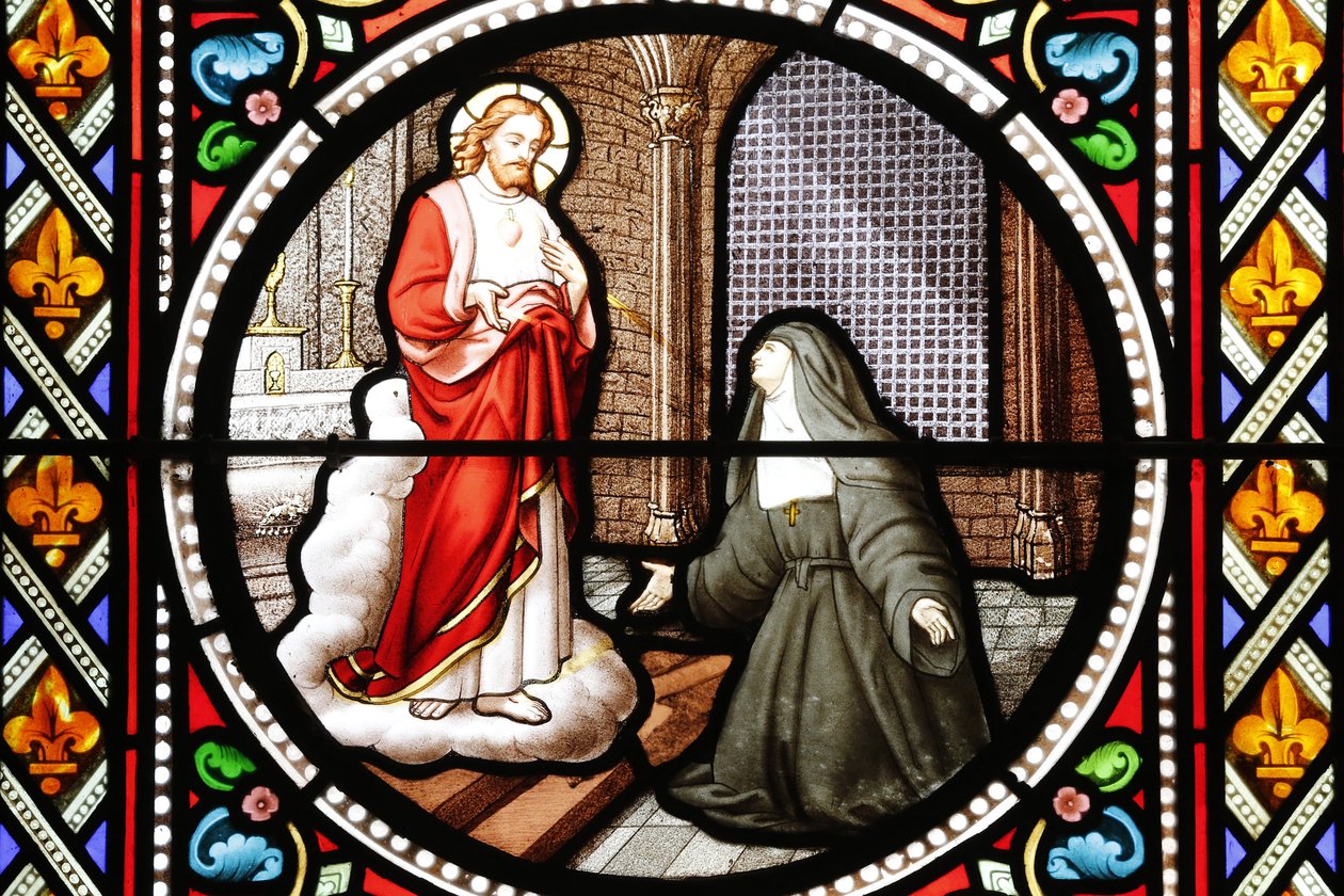 Saint Marguerite-Marie (Marguerite Marie) Alacoque (1647-1690) a látogatás rendjének misztikusa Ólomüveg Paray the monal Saone et Loire alkotó: Unbekannt