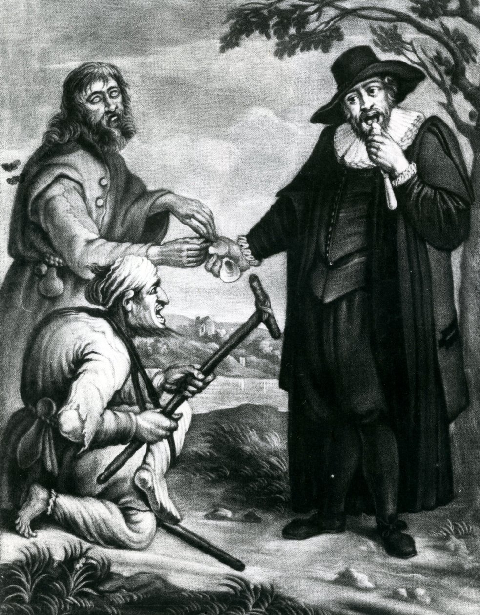 Vak Felperes, Sánta Alperes Oszd meg, A baráti törvények pártatlan gondoskodást, Egy kagyló neki egy kagyló neked, Az ügyvédi díj közepe 1700-40 körül (mezzotint) alkotó: Unbekannt Unbekannt