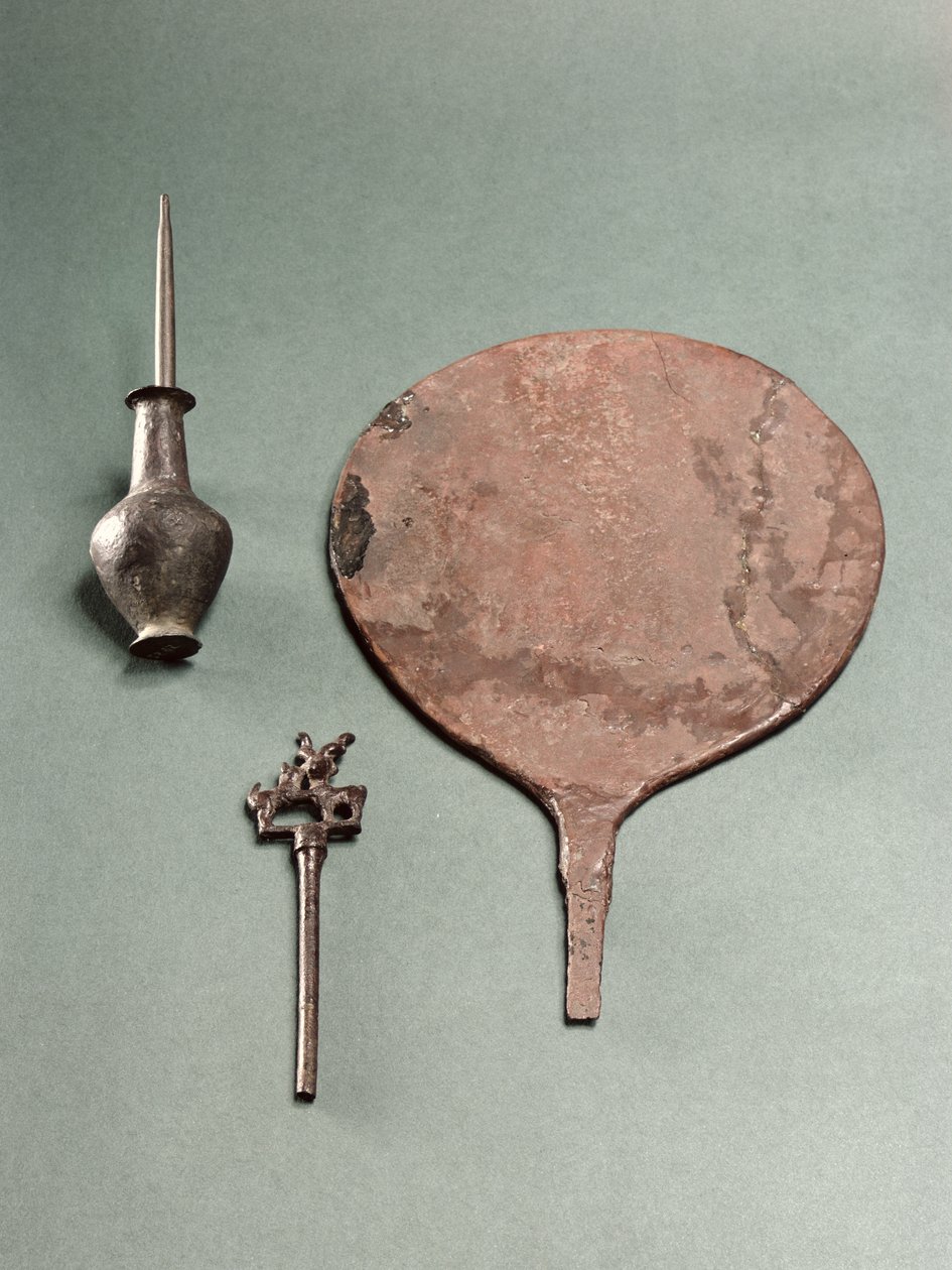 Réz hajtű, collyrium rúd fazékkal és tükörrel, Mohenjodaro, Kr.e. 2300-1750 alkotó: Unbekannt Unbekannt