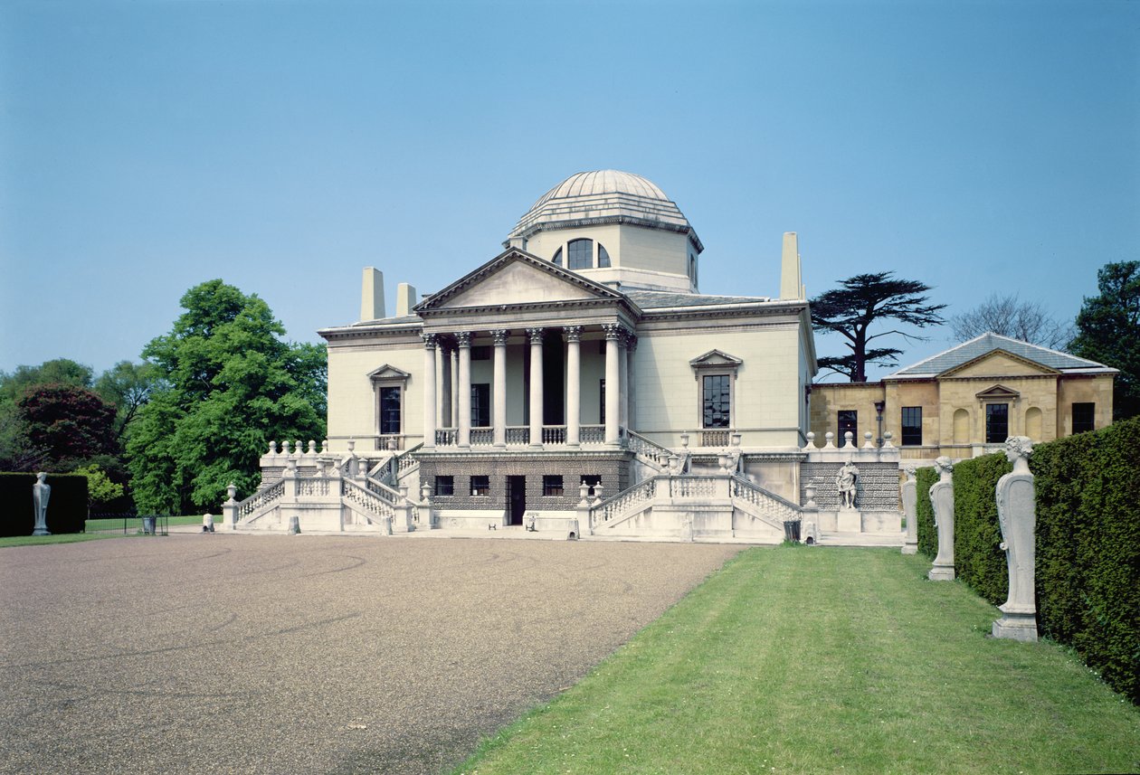 A londoni Chiswick House keleti frontjának külső képe (1725-29), Lord Burlington, (Richard Boyle) 3. grófja (1694-1753) építette alkotó: Unbekannt Unbekannt