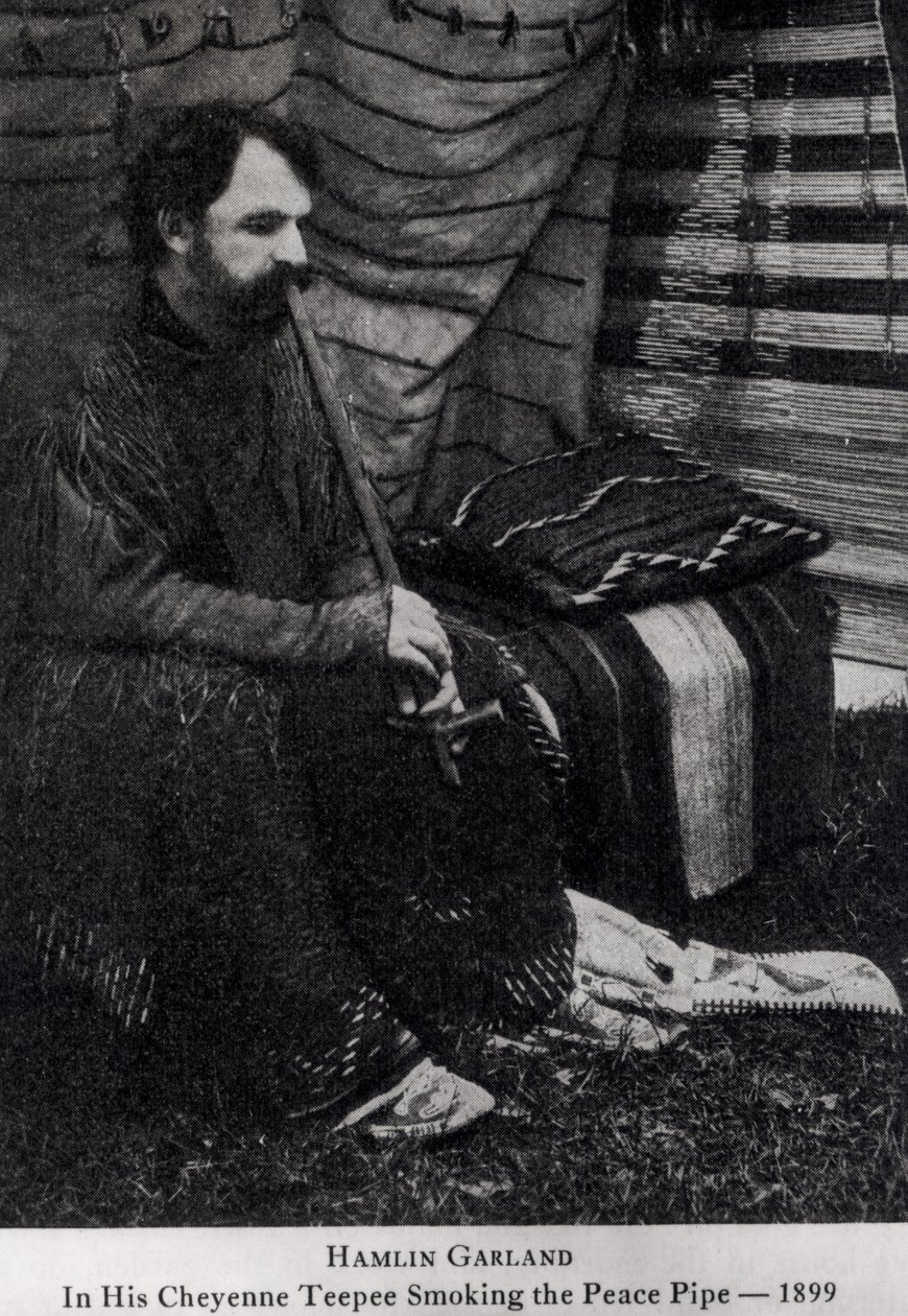 Hamlin Garland a békepipát szívó Cheyenne Teepee című művében, „A középső határ fia”, 1899 alkotó: Unbekannt Unbekannt