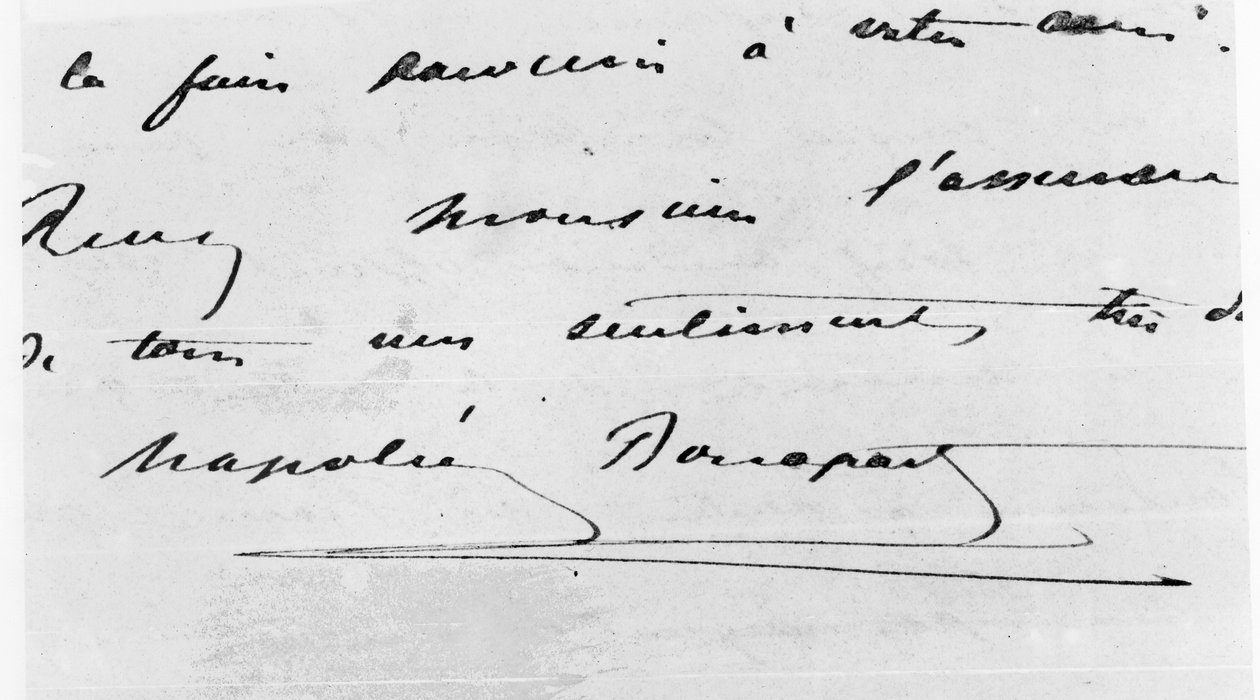 Napóleon Bonaparte (1769-1821) kézírása és aláírása (toll és tinta papíron) alkotó: Unbekannt Unbekannt
