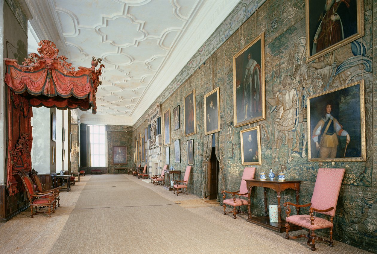 Hardwick Hall (1590-97), a Long Gallery belseje, Derbyshire, Egyesült Királyság alkotó: Unbekannt Unbekannt