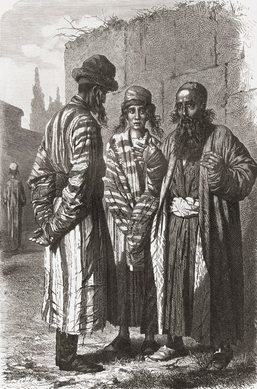 Taskent zsidók, Üzbegisztán fővárosa, illusztráció a „The World in the Hands” című könyvből, Charles Laplante (megh. 1903) metszetében, 1878-ban megjelent alkotó: Unbekannt Unbekannt