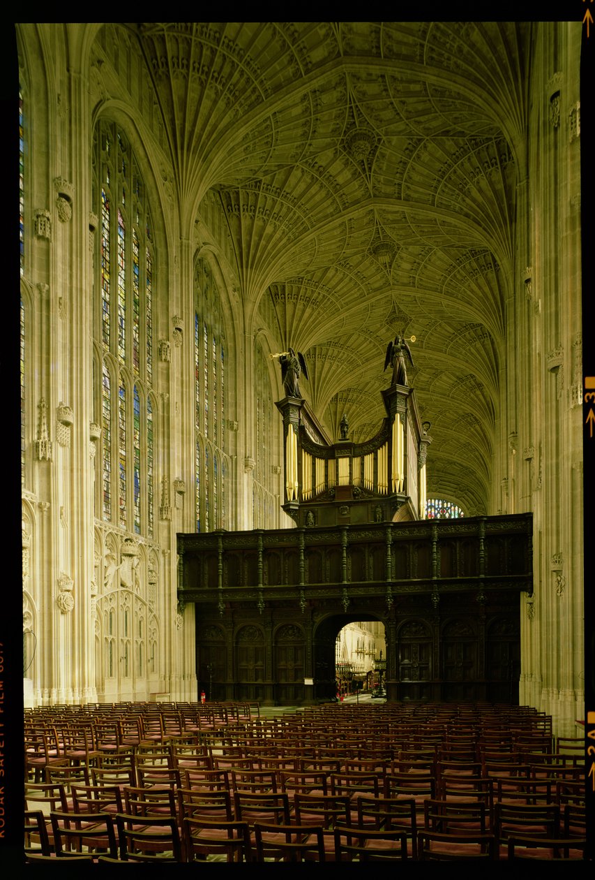 Kings College Chapel, belső nézet ventilátorboltozattal és orgonával, Angol Iskola (15. század), Cambridge, Egyesült Királyság alkotó: Unbekannt Unbekannt