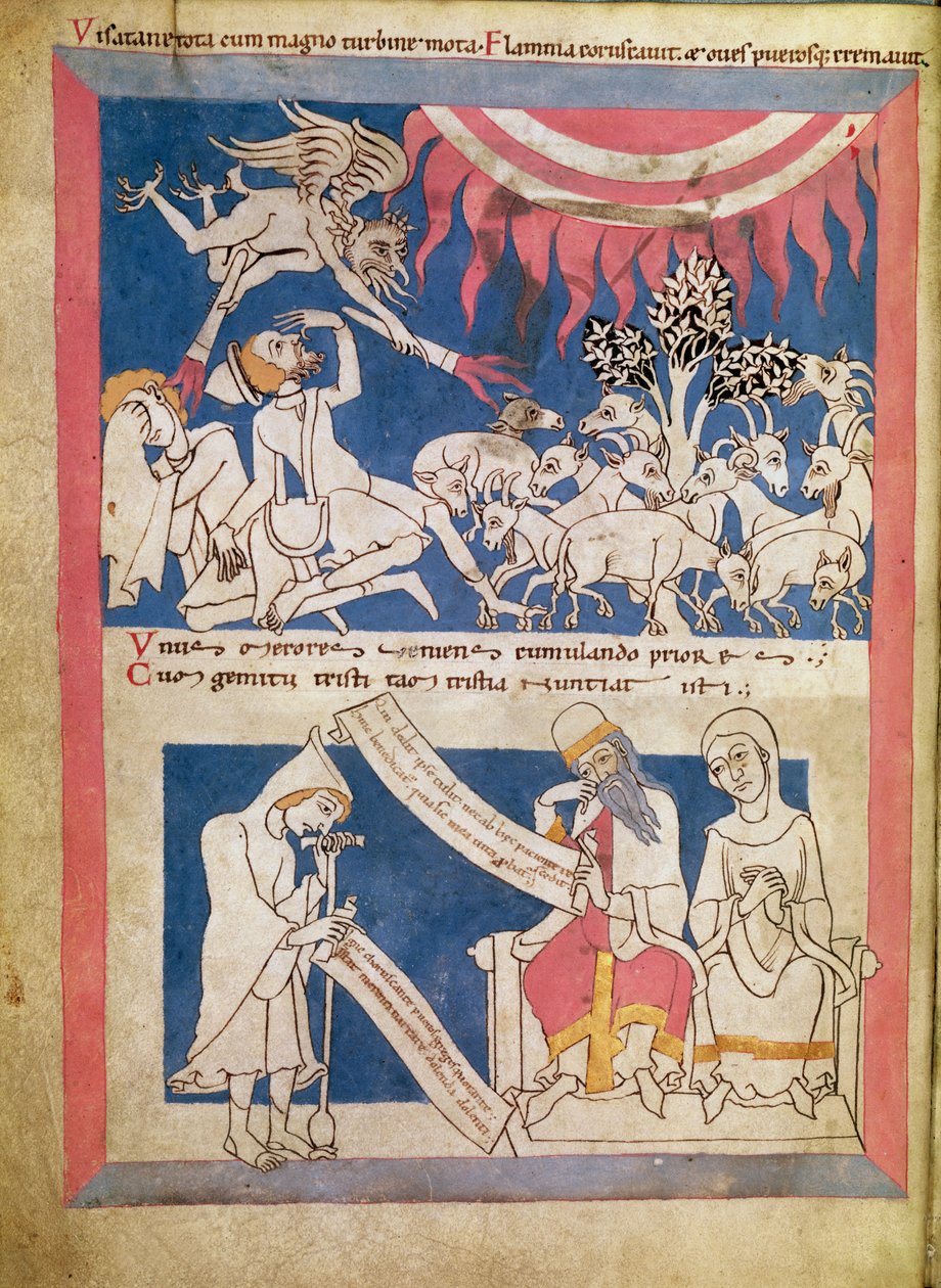 Latin 7253 15 675, f.4v: Jóbot Isten próbára teszi alkotó: Unbekannt Unbekannt