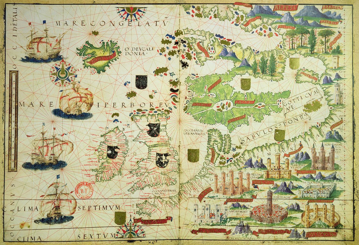 Európa térképe Pedro és Jorge Reinel „Miller-atlasz” és Lopo Homem 1519-ben készült fakszimiléjéből alkotó: Unbekannt Unbekannt