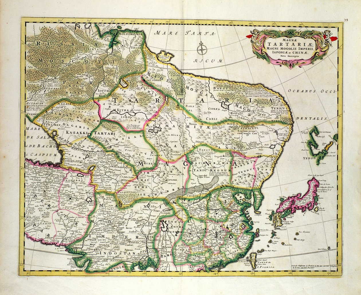 Mongólia térkép, amely Oroszország, Japán és Kína egy részét mutatja, 1680 körül, Frederick de Wit alkotó: Unbekannt Unbekannt