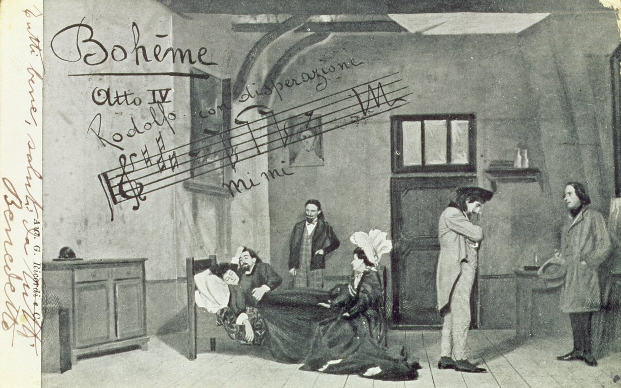 Jelenet Giacomo Puccini (1858-1924) „La Boheme” című operájának IV. felvonásából (bw fotó) alkotó: Unbekannt Unbekannt