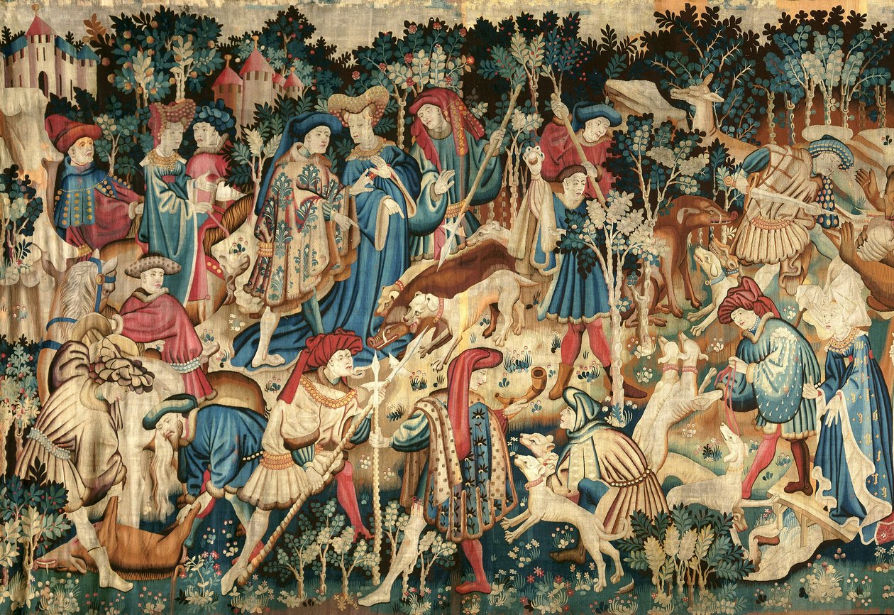 A devonshire-i vadászati kárpitok, vaddisznó- és medvevadászat, valószínűleg Arras, 1425-50 alkotó: Unbekannt Unbekannt