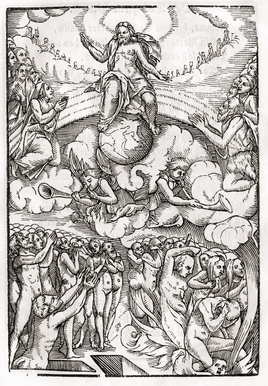 Az utolsó ítélet, Hans Holbein (149798-1543) ifjabbik fametszete alapján, a Der Todten Tanzból, Bázelben, 1843 alkotó: Unbekannt Unbekannt