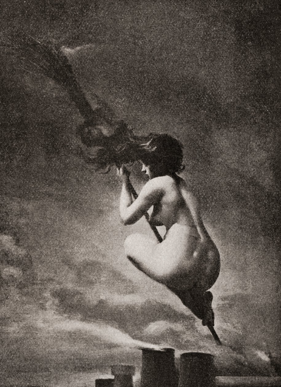 A boszorkány a seprűn, L.R. munkája nyomán. Falero. Eduard Fuchs illusztrált erkölcstörténetéből a középkortól napjainkig, 1909. alkotó: Unbekannt Unbekannt