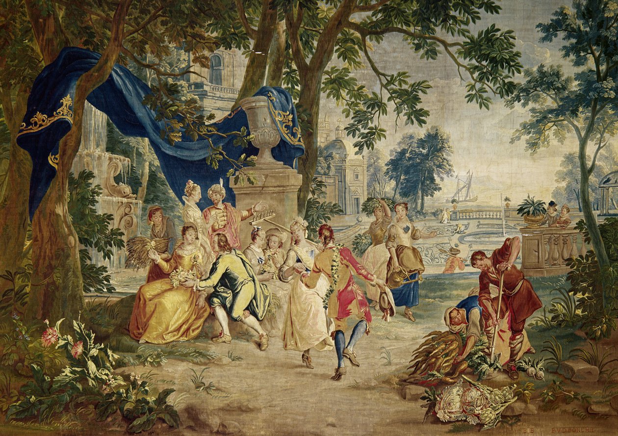 A D.Teniers utáni Fete falu, LeClerc és J.van der Borg szőtte, 17. század végén, tájképi környezetben valószínűleg Lucas Achtschelling tervezte alkotó: Unbekannt Unbekannt