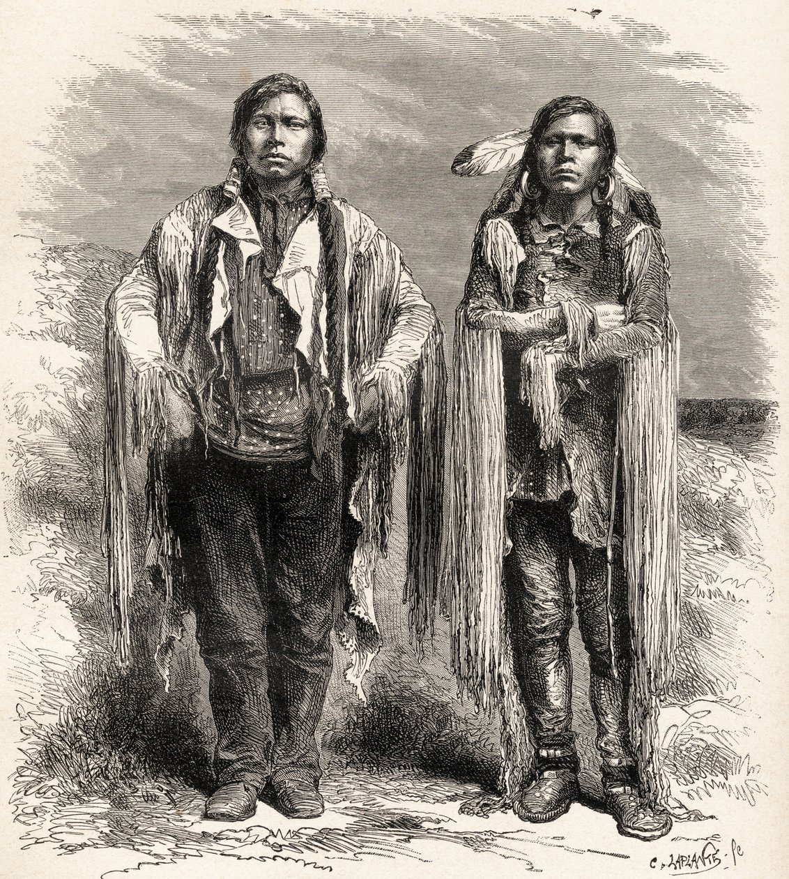 Két utei indián, illusztráció a „The World in the Hands”-ből, Charles Laplante (megh. 1903) metszete, 1878-ban megjelent alkotó: Unbekannt Unbekannt