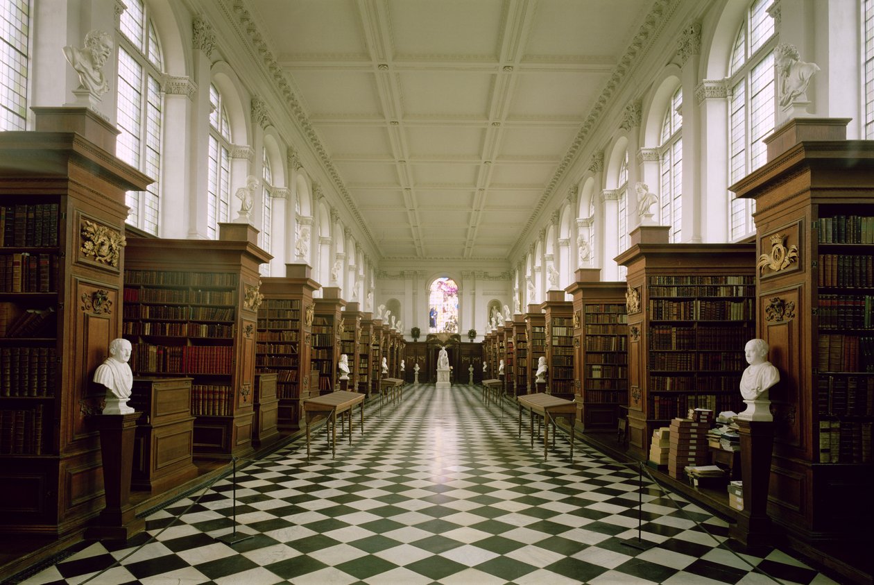 Wren könyvtár, belső nézet, 1676-84, építette Sir Christopher Wren, Trinity College, Cambridge, Egyesült Királyság (1632-1723) alkotó: Unbekannt Unbekannt