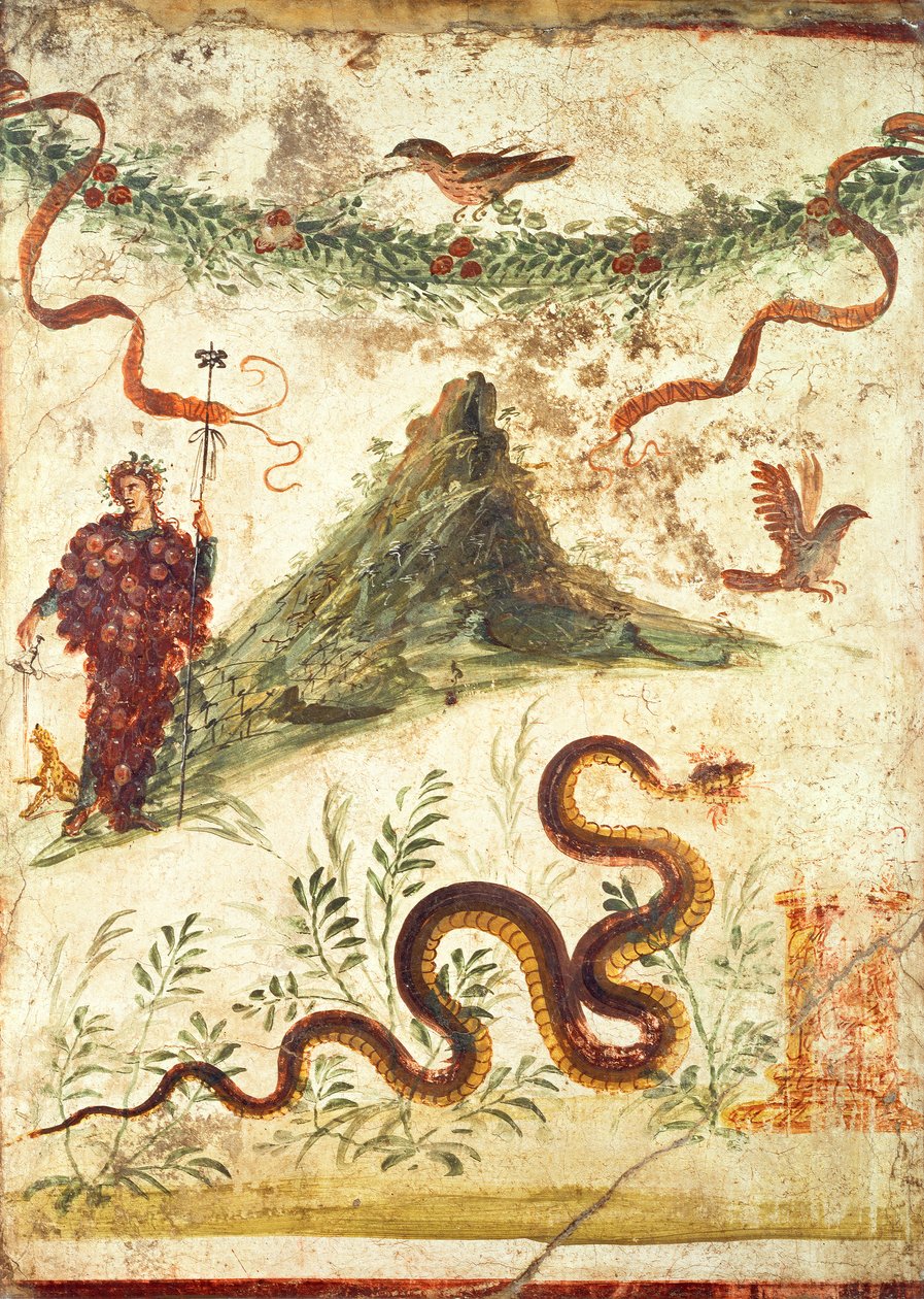 A Vezúv előtt álló Bacchus a Centenáriumi Házból, Pompei, Negyedik stílus, Kr.u. 1. század alkotó: Unbekannt Unbekannt