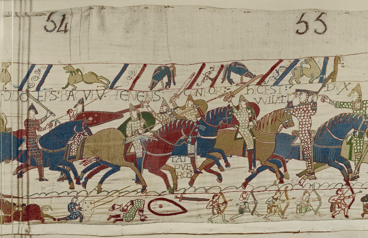 Odo püspök sürgeti a fiatal katonákat, Bayeux gobelin alkotó: Unbekannt Unbekannt