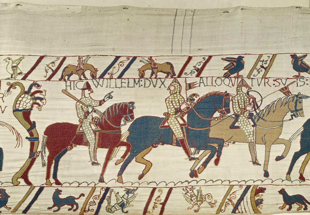 Vilmos herceg felszólítja csapatait, hogy készüljenek fel az angol hadsereg elleni csatára, Bayeux Tapestry alkotó: Unbekannt Unbekannt