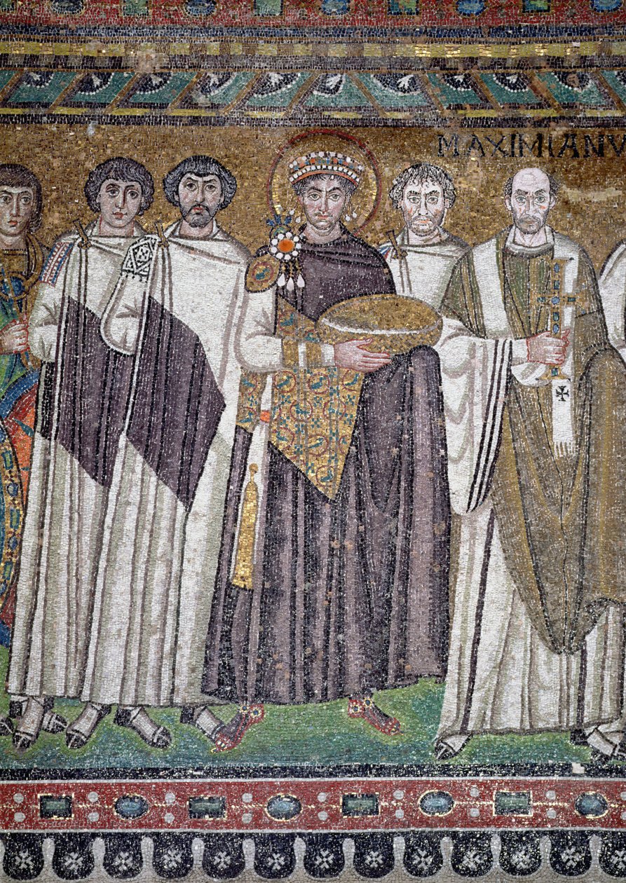 I. Justinianus és kísérete, a császár részlete, i.sz. 547 körül alkotó: Unbekannt Unbekannt